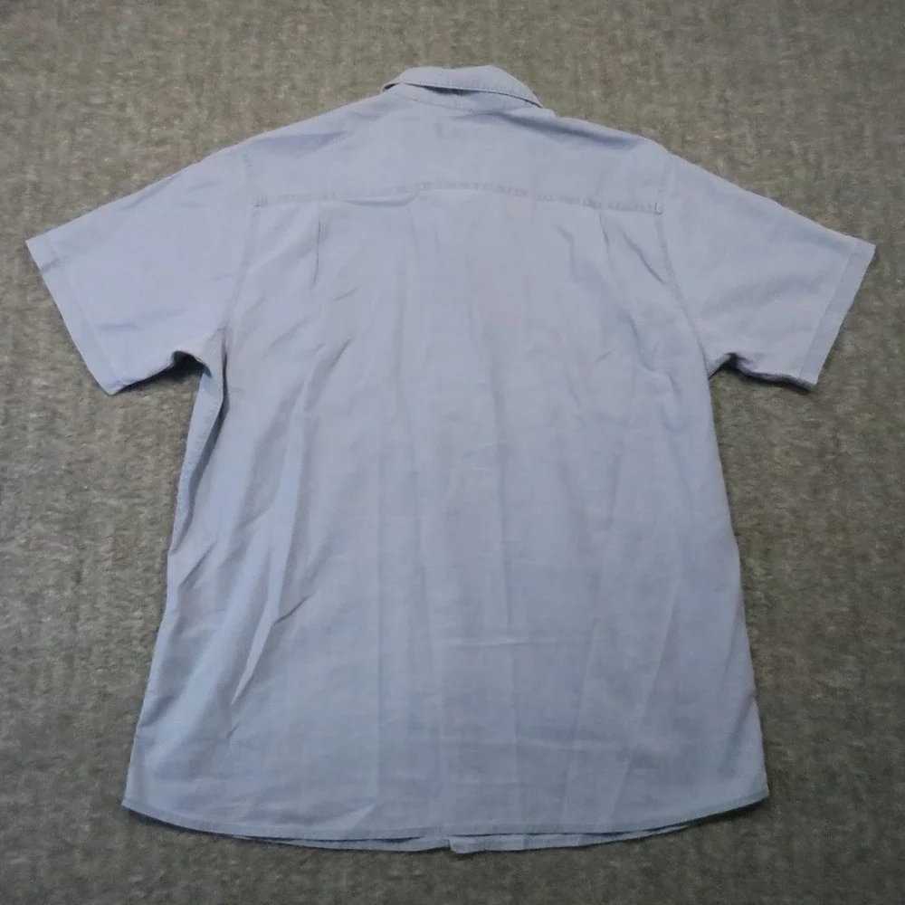 Roark Made to Fade Button Up Shirt L Blue Organic Cotton  Short Sleeve Coastal